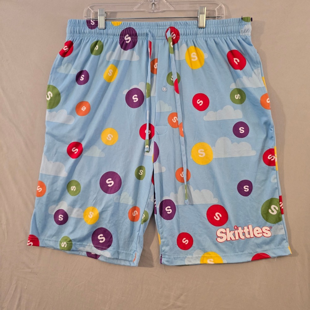 Mad Engine Skittles Lounge Shorts XXL Mens Blue Candy Print Sleepwear Pajamas